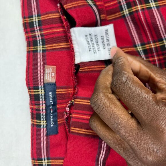 Tommy Hilfiger Skinny Cigarette Pants Plaid Tartan Check Holiday 90s Pull On 10 - Picture 8 of 11